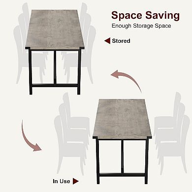 Modern Industrial Farmhouse Dining Table for 6-8,Large Rectangular Wood Top & Heavy-Duty Metal Legs