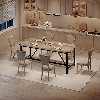 Modern Industrial Farmhouse Dining Table for 6-8,Large Rectangular Wood Top & Heavy-Duty Metal Legs
