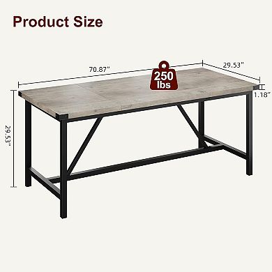Modern Industrial Farmhouse Dining Table for 6-8,Large Rectangular Wood Top & Heavy-Duty Metal Legs