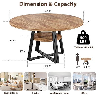 47 in Inch Round Dining Table for 4, Farmhouse Dining Room Circle Dinner Table,for Dining Room