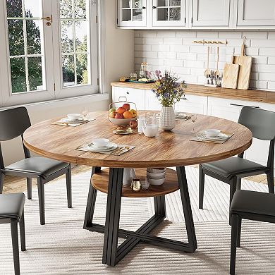 47 in Inch Round Dining Table for 4, Farmhouse Dining Room Circle Dinner Table,for Dining Room