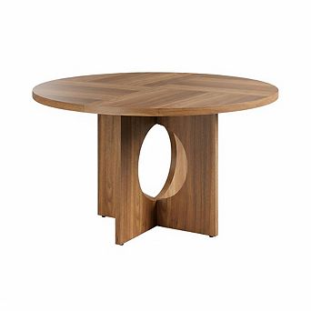 47" Round Kitchen Dining Table for 4-6 People, Sturdy Wooden Base Round Dining Table