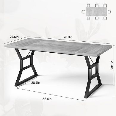 71" Modern Industrial Dining Table Set for 6, Heavy-Duty Stain-Resistant Tabletop, for Kitchen