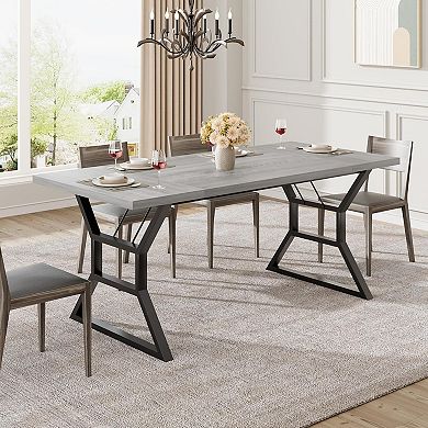 71" Modern Industrial Dining Table Set for 6, Heavy-Duty Stain-Resistant Tabletop, for Kitchen