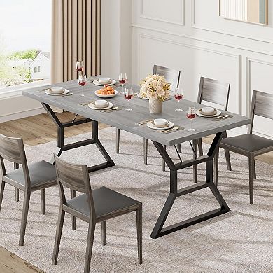 71" Modern Industrial Dining Table Set for 6, Heavy-Duty Stain-Resistant Tabletop, for Kitchen