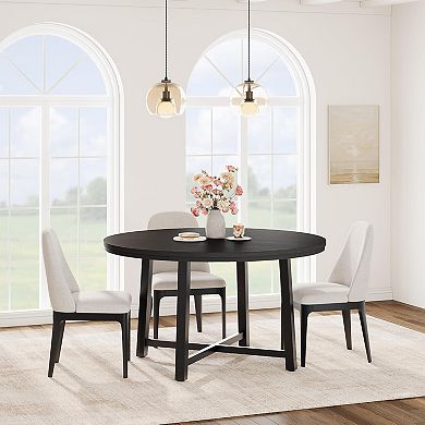 47" Round Industrial Dining Table, Wooden Kitchen Table with Sturdy Metal Frame, Seats 4 to 6