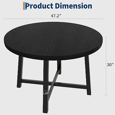 47" Round Industrial Dining Table, Wooden Kitchen Table with Sturdy Metal Frame, Seats 4 to 6