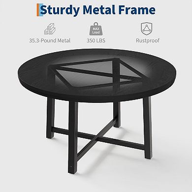 47" Round Industrial Dining Table, Wooden Kitchen Table with Sturdy Metal Frame, Seats 4 to 6