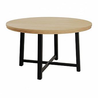 47" Round Industrial Dining Table, Wooden Kitchen Table with Sturdy Metal Frame, Seats 4 to 6