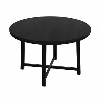 47" Round Industrial Dining Table, Wooden Kitchen Table with Sturdy Metal Frame, Seats 4 to 6