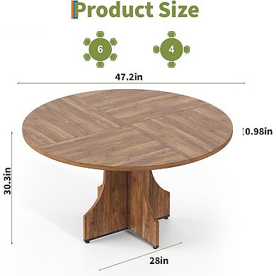 47" Round Dining Table - Modern Farmhouse Kitchen Table with Storage Shelf, Adjustable Feet