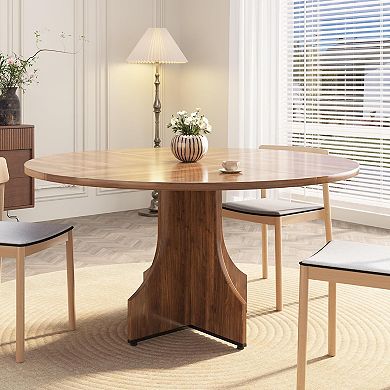 47" Round Dining Table - Modern Farmhouse Kitchen Table with Storage Shelf, Adjustable Feet