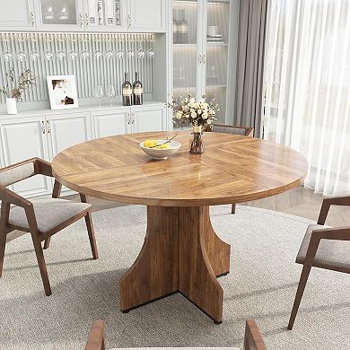 47" Round Dining Table - Modern Farmhouse Kitchen Table with Storage Shelf, Adjustable Feet