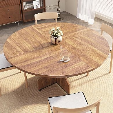 47" Round Dining Table - Modern Farmhouse Kitchen Table with Storage Shelf, Adjustable Feet