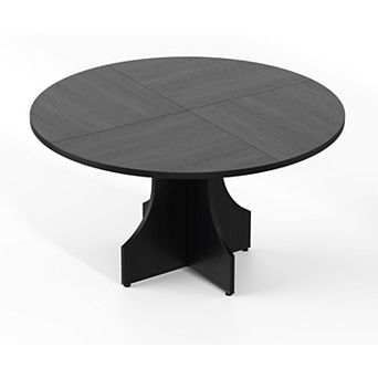 47" Round Dining Table - Modern Farmhouse Kitchen Table with Storage Shelf, Adjustable Feet