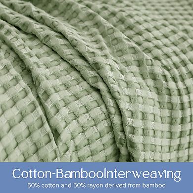 Awesome Home 50" x 60" Cotton and Viscose From Bamboo Waffle Throw Blanket