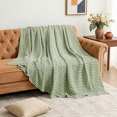 Awesome Home 66" x 90" Cotton and Viscose From Bamboo Waffle Throw Blanket
