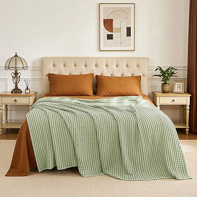 Awesome Home 90" x 90" Cotton and Viscose From Bamboo Waffle Throw Blanket