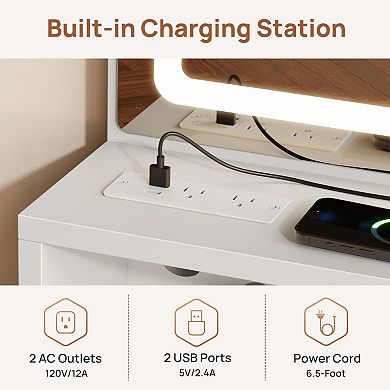 Lighted Vanity Desk with 3 Lighting Modes, Upholstered Stool, 4 Drawers, 4 Compartments