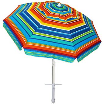 6.5ft Portable Windproof Patio Umbrella with UV Protection & Anchor, Yellow Stripes