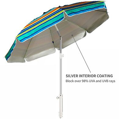6.5ft Portable Windproof Patio Umbrella with UV Protection & Anchor, Yellow Stripes