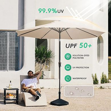 9ft Patio Umbrella with Push Button Tilt & Crank, UV Protection, Waterproof, 8 Ribs, for Garden, Dec
