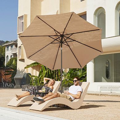 9ft Patio Umbrella with Push Button Tilt & Crank, UV Protection, Waterproof, 8 Ribs, for Garden, Dec