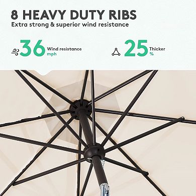 9ft Patio Umbrella with Push Button Tilt & Crank, UV Protection, Waterproof, 8 Ribs, for Garden, Dec