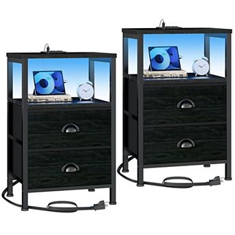 2 Drawer LED Lighted Nightstands with Charging Station: Perfect for Living Room or Bedroom