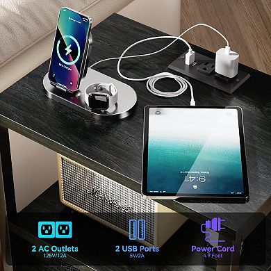 2 Drawer LED Lighted Nightstands with Charging Station: Perfect for Living Room or Bedroom