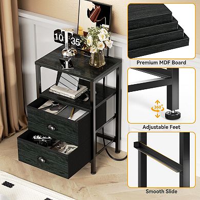 2 Drawer LED Lighted Nightstands with Charging Station: Perfect for Living Room or Bedroom