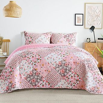 Extra Soft Boho Floral Bedspread Set - Reversible, Lightweight -Includes 1 Queen Quilt 2 Pillowcases