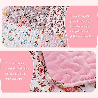 Extra Soft Boho Floral Bedspread Set - Reversible, Lightweight -Includes 1 Queen Quilt 2 Pillowcases
