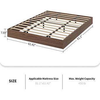QUEEN Platform Bed Frame Floor-Standing, Sturdy Wooden Slats, No Headboard, Space-Saving