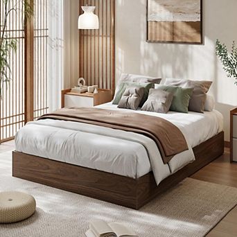 KING Platform Bed Frame Floor-Standing, Sturdy Wooden Slats, No Headboard, Space-Saving