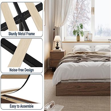 KING Platform Bed Frame Floor-Standing, Sturdy Wooden Slats, No Headboard, Space-Saving