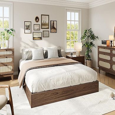 KING Platform Bed Frame Floor-Standing, Sturdy Wooden Slats, No Headboard, Space-Saving