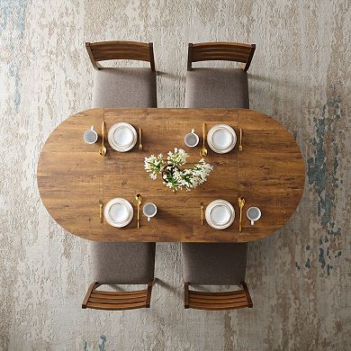 63" Oval Dining Table for 4-6, Modern Fluted Kitchen Table w/ Thick Edge for Dining Room Living Room