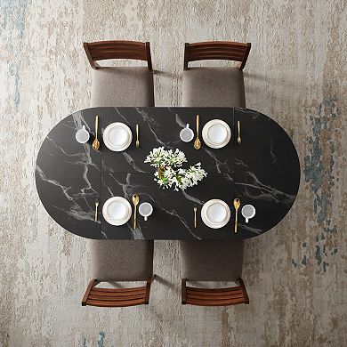 63" Oval Dining Table for 4-6, Modern Fluted Kitchen Table w/ Thick Edge for Dining Room Living Room