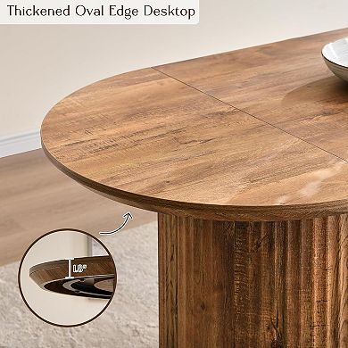 63" Oval Dining Table for 4-6, Modern Fluted Kitchen Table w/ Thick Edge for Dining Room Living Room