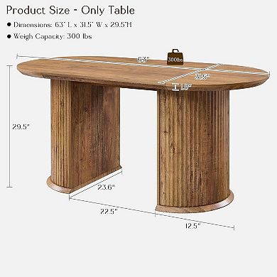 63" Oval Dining Table for 4-6, Modern Fluted Kitchen Table w/ Thick Edge for Dining Room Living Room