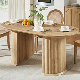 63" Oval Dining Table for 4-6, Modern Fluted Kitchen Table w/ Thick Edge for Dining Room Living Room