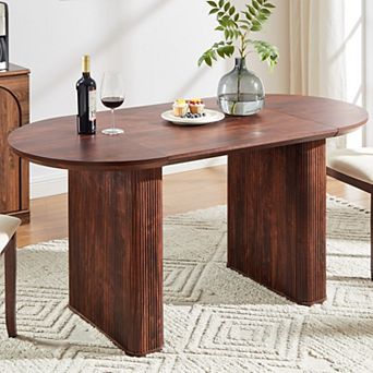 63" Oval Dining Table for 4-6, Modern Wood Kitchen & Dining Room Table with Fluted Base