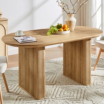 63" Oval Dining Table for 4-6, Modern Wood Kitchen & Dining Room Table with Fluted Base
