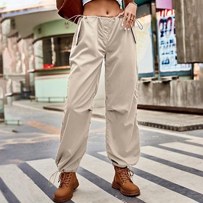 Women's Baggy Cargo Pants Drawstring Mid Waist Loose Trousers