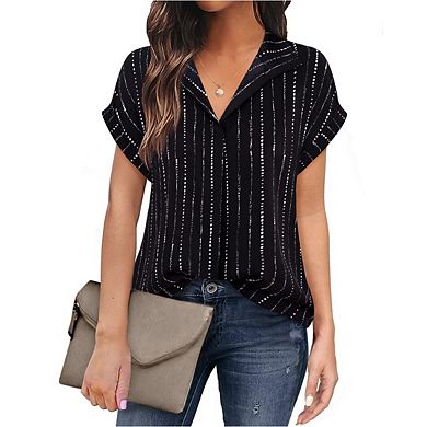 Women's Short Sleeve Blouses for Office Work Business Attire Collared Shirts