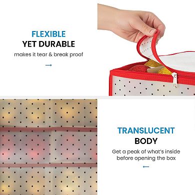 64/128-Ornament Storage Box 3" Cubes Dual-Zip Red Water-Resistant