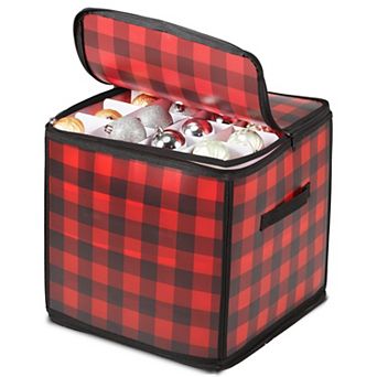 64/128-Ornament Storage Box 3" Cubes Dual-Zip Red Water-Resistant