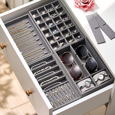 4-Layer Stackable Velvet Drawer Organizer Trays for Jewelry with Removable Dividers