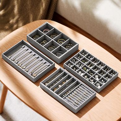 4-Layer Stackable Velvet Drawer Organizer Trays for Jewelry with Removable Dividers